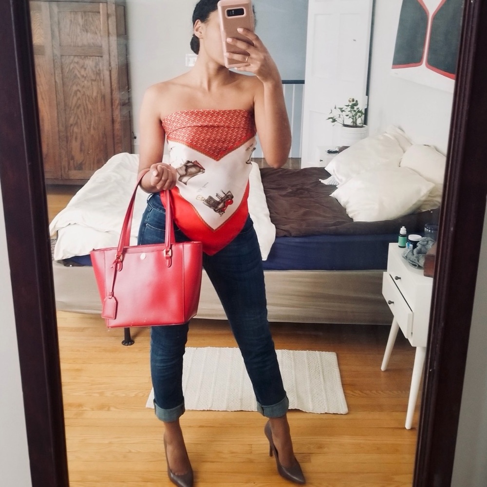 Old Money Versace-Like Red & Gold Chain and Saddle Square Scarf